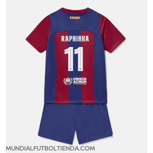 Camiseta Barcelona Raphinha Belloli #11 Primera Equipación Replica 2023-24 para niños mangas cortas (+ Pantalones cortos)